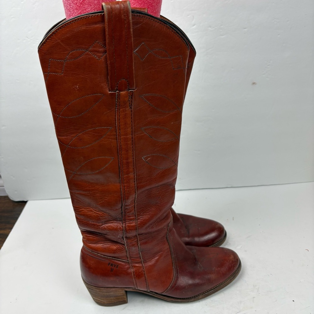 Vintage Frye Campus Leather  Brown Tall Heeled Riding Boots Sz 8.5 8558 Women